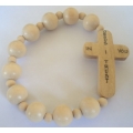 Bracelet Rosary White Wood w/ Bend Cross